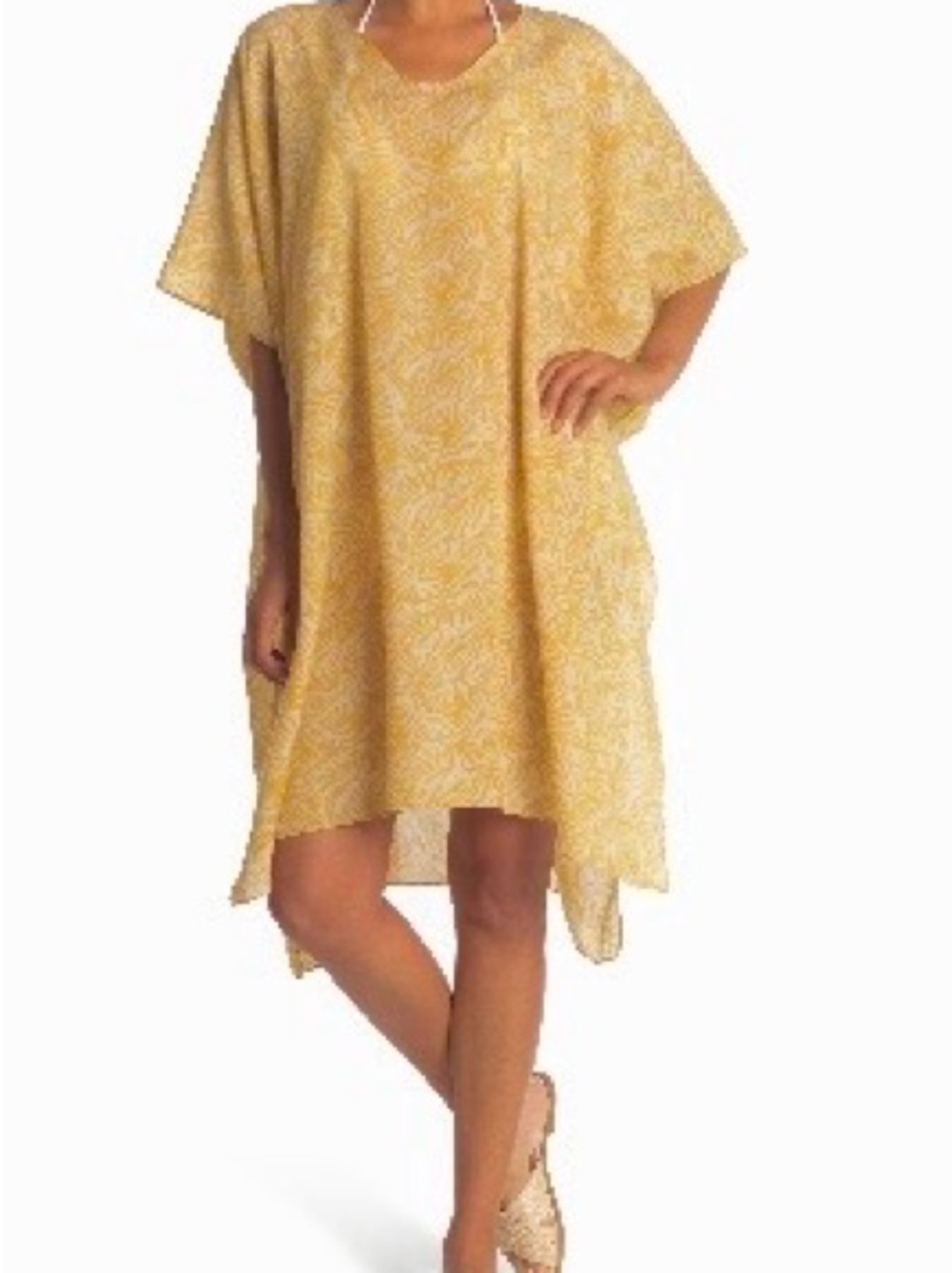 Nordstrom Rack Lightweight Yellow  Tropical Cover-Up Kaftan - Women's Beachwear